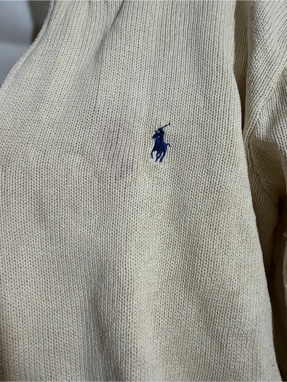 Polo by Ralph Lauren Cream Quarter-Zip Knit Pullover 100% cotton XL mock neck